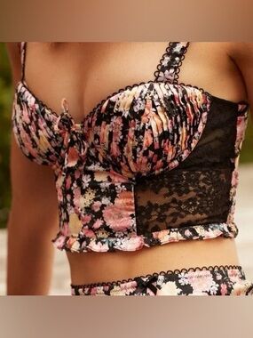 For Love & Lemons Black Floral Lace Crop Bustier
